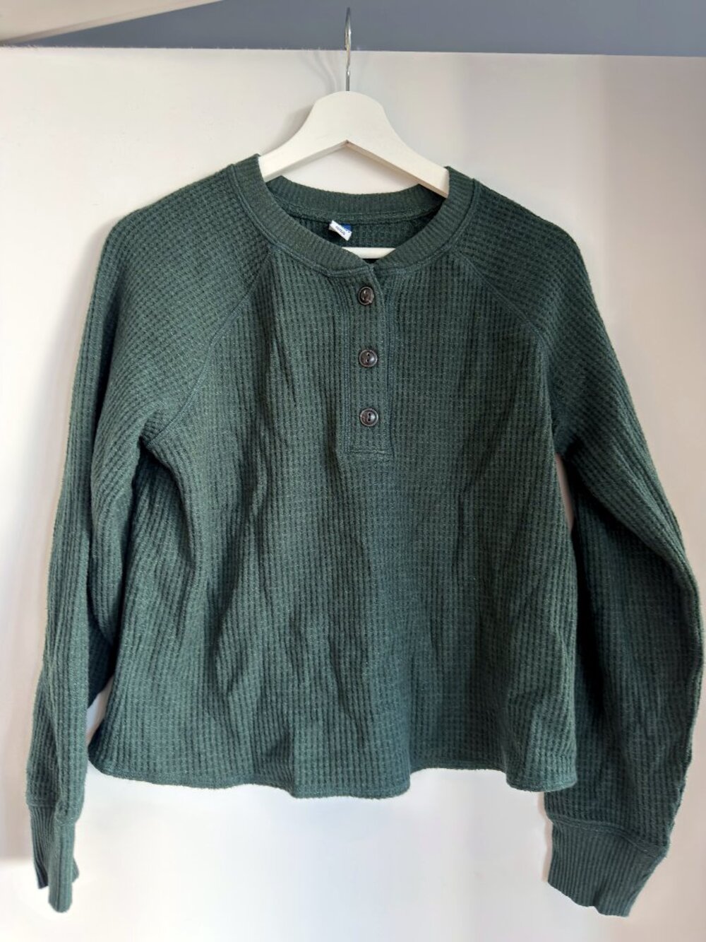 Old Navy Plush Waffle Knit Henley Dark Green S